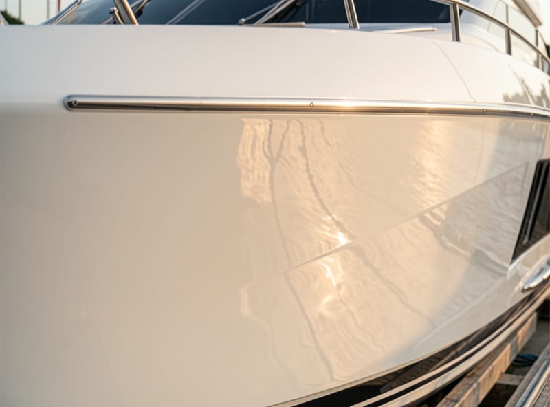 Finition peinture navale brillante réalisée sur yacht